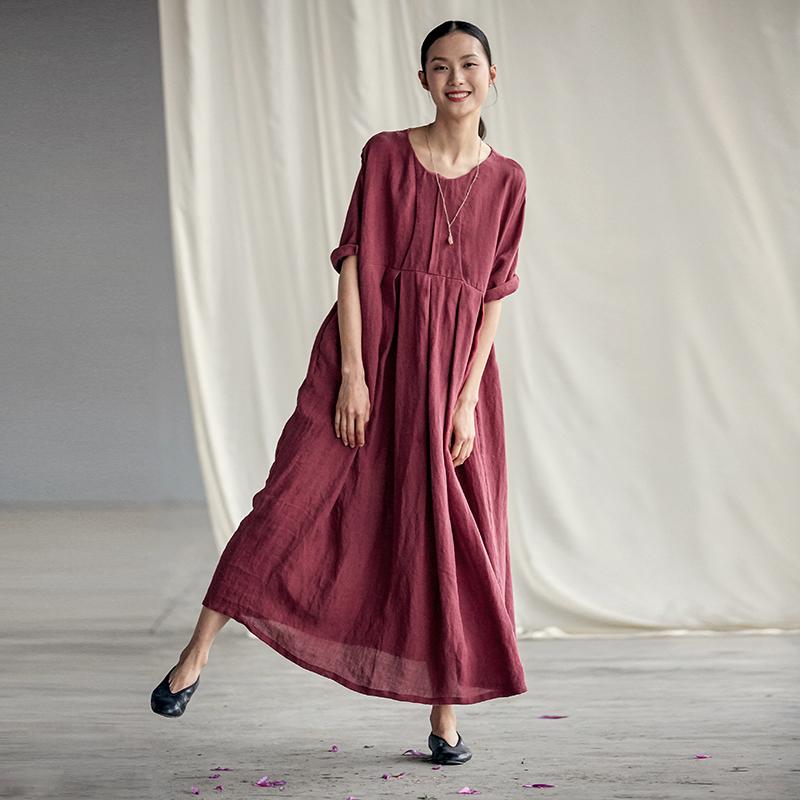 Chinese Style Elegant Pleated Linen Dress