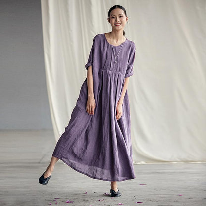 Chinese Style Elegant Pleated Linen Dress