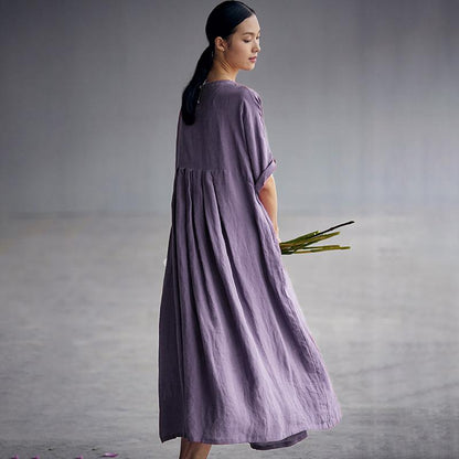 Chinese Style Elegant Pleated Linen Dress