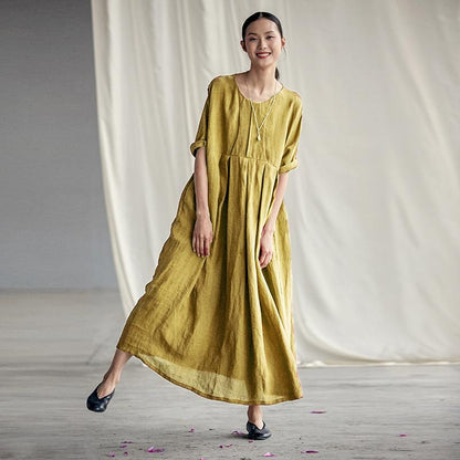 Chinese Style Elegant Pleated Linen Dress