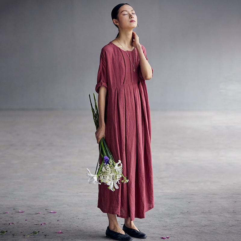 Chinese Style Elegant Pleated Linen Dress