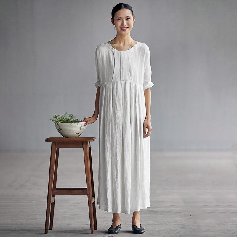 Chinese Style Elegant Pleated Linen Dress