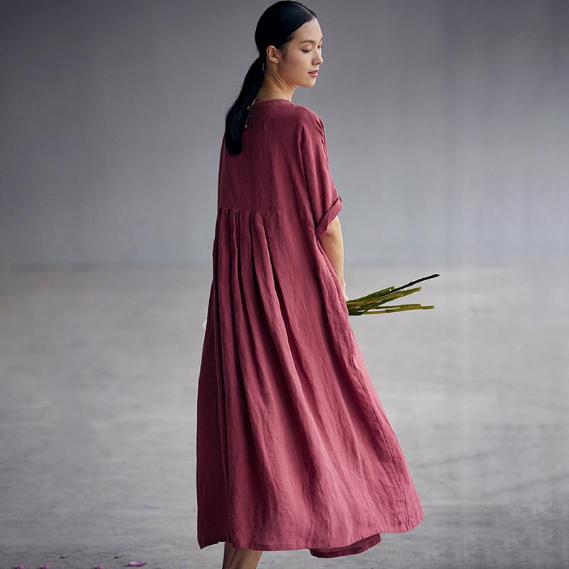 Chinese Style Elegant Pleated Linen Dress