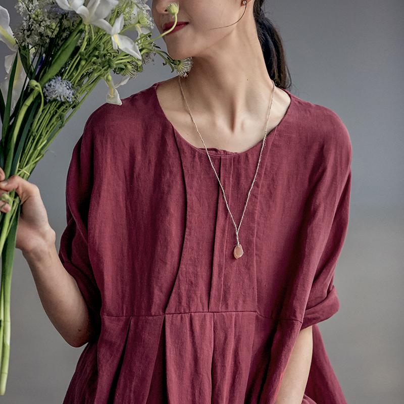 Chinese Style Elegant Pleated Linen Dress