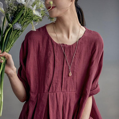 Chinese Style Elegant Pleated Linen Dress