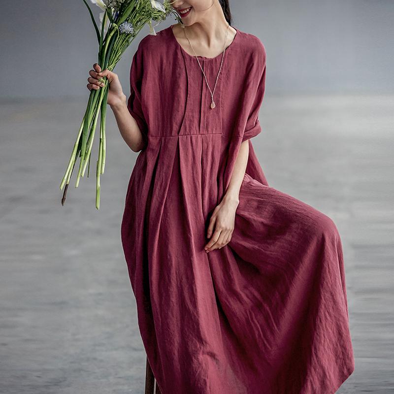 Chinese Style Elegant Pleated Linen Dress