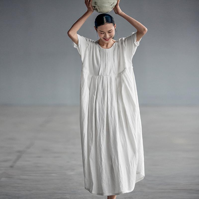 Chinese Style Elegant Pleated Linen Dress