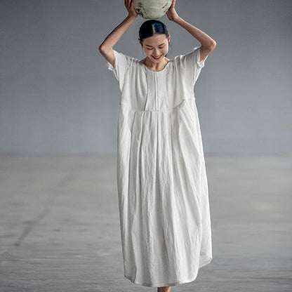 Chinese Style Elegant Pleated Linen Dress
