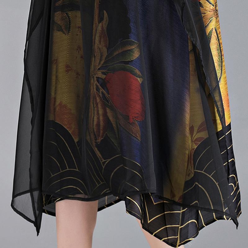 Chinese Style Flower Printed Sleeveless Dress