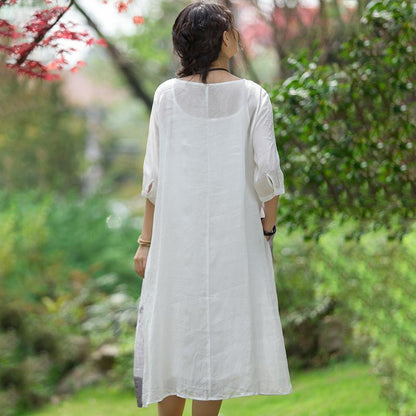 Chinese Style Printed Elegant Ramie Dress