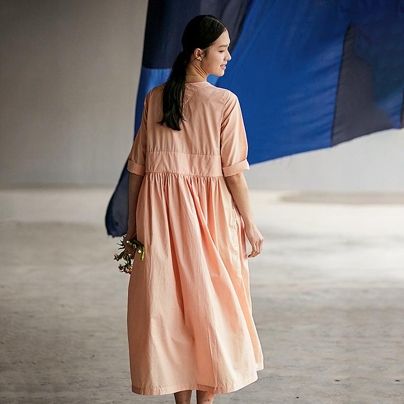 Chinese Style Pure Color Pleated Plus Size Dress