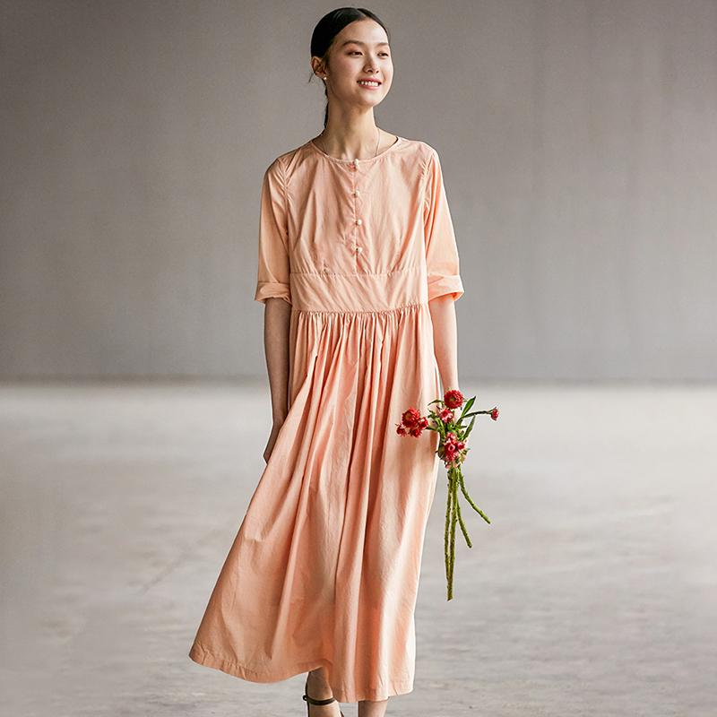 Chinese Style Pure Color Pleated Plus Size Dress