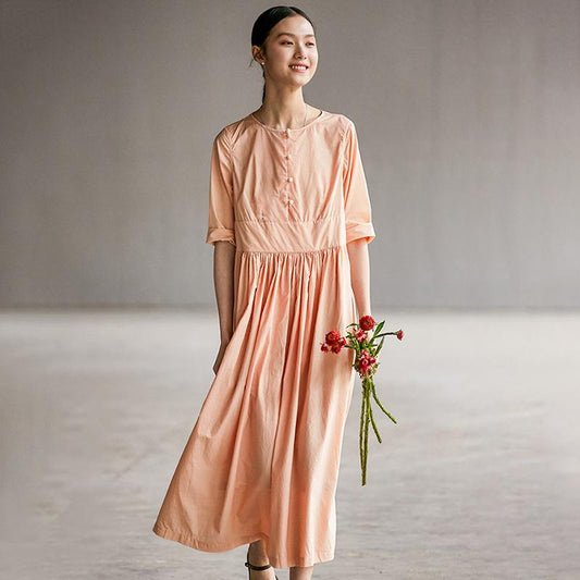 Chinese Style Pure Color Pleated Plus Size Dress