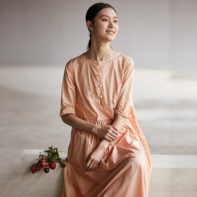 Chinese Style Pure Color Pleated Plus Size Dress