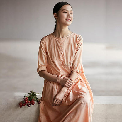 Chinese Style Pure Color Pleated Plus Size Dress
