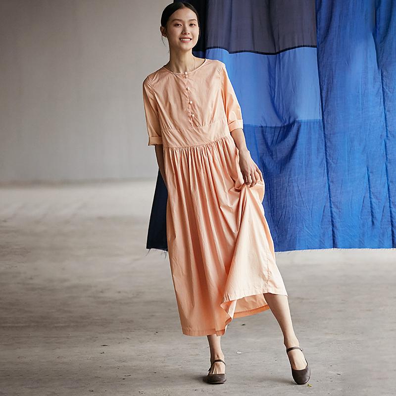 Chinese Style Pure Color Pleated Plus Size Dress