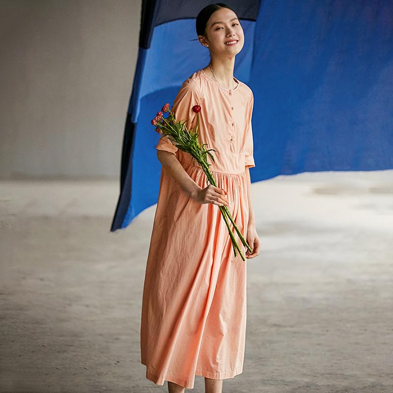 Chinese Style Pure Color Pleated Plus Size Dress