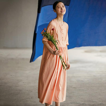 Chinese Style Pure Color Pleated Plus Size Dress