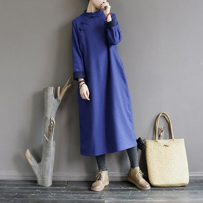 Chinese Style Solid Color Warm Dress