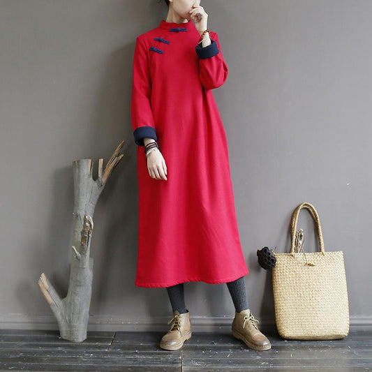 Chinese Style Solid Color Warm Dress