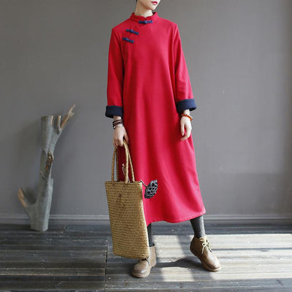Chinese Style Solid Color Warm Dress