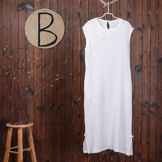 Chinese Style Split Sleeveless White Dress