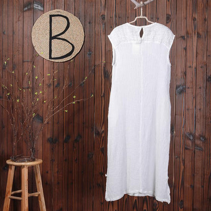 Chinese Style Split Sleeveless White Dress
