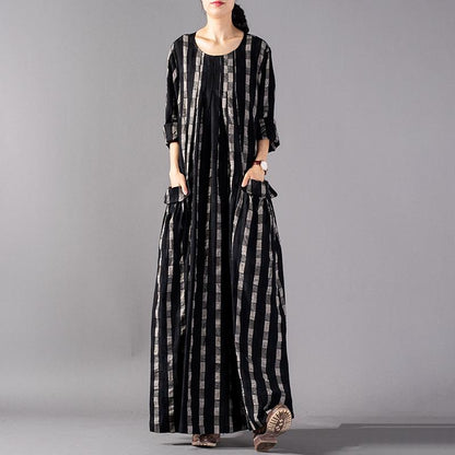 Classic Plaid Pleated Vertical Sense Loose Dress