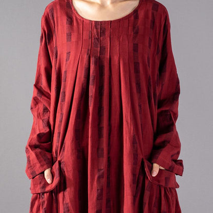 Classic Plaid Pleated Vertical Sense Loose Dress