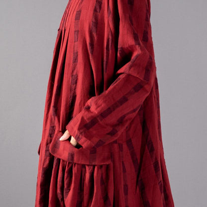 Classic Plaid Pleated Vertical Sense Loose Dress