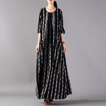 Classic Plaid Pleated Vertical Sense Loose Dress