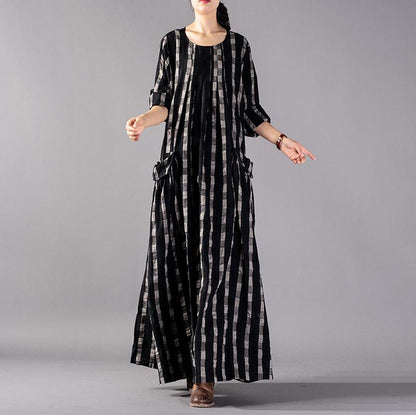 Classic Plaid Pleated Vertical Sense Loose Dress