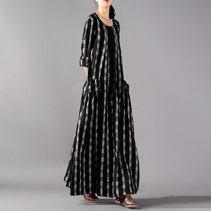 Classic Plaid Pleated Vertical Sense Loose Dress