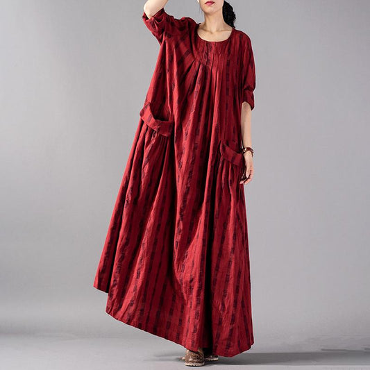 Classic Plaid Pleated Vertical Sense Loose Dress