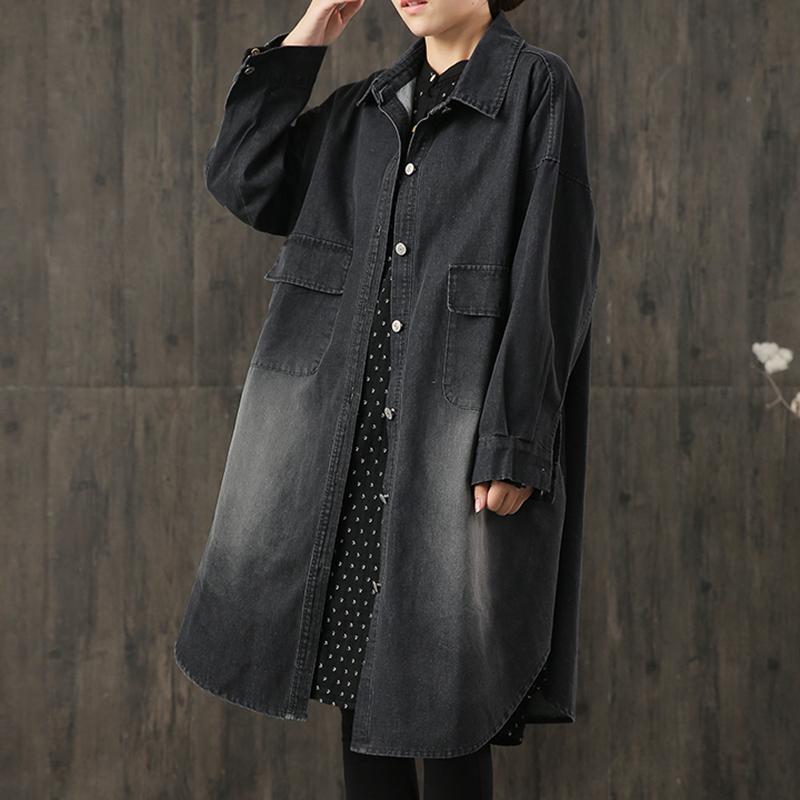 Classic Simple Large Pockets Denim Loose Long Coat
