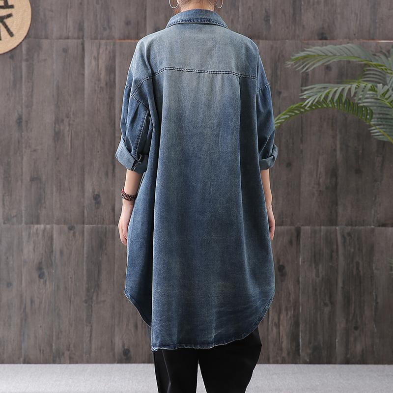 Classic Simple Large Pockets Denim Loose Long Coat