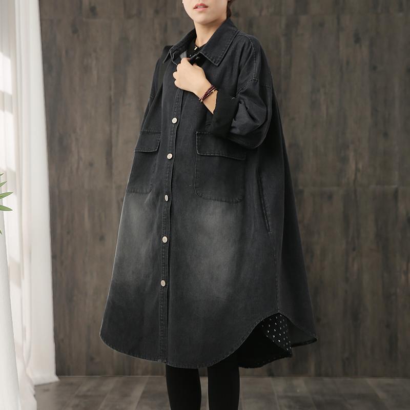 Classic Simple Large Pockets Denim Loose Long Coat