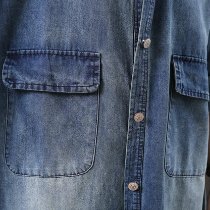 Classic Simple Large Pockets Denim Loose Long Coat