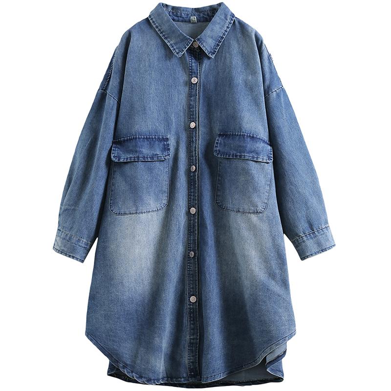 Classic Simple Large Pockets Denim Loose Long Coat