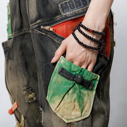 Color Matching Burr Frayed Zipper Personality Jeans