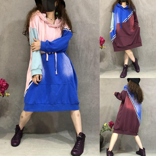 Color Matching Casual Loose Hooded Dress