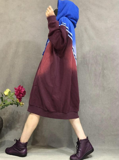 Color Matching Casual Loose Hooded Dress