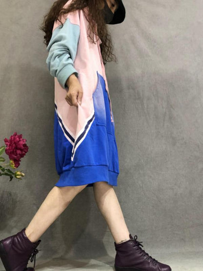 Color Matching Casual Loose Hooded Dress