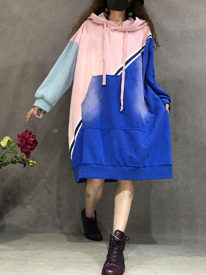 Color Matching Casual Loose Hooded Dress