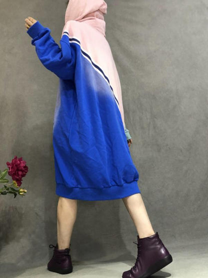 Color Matching Casual Loose Hooded Dress