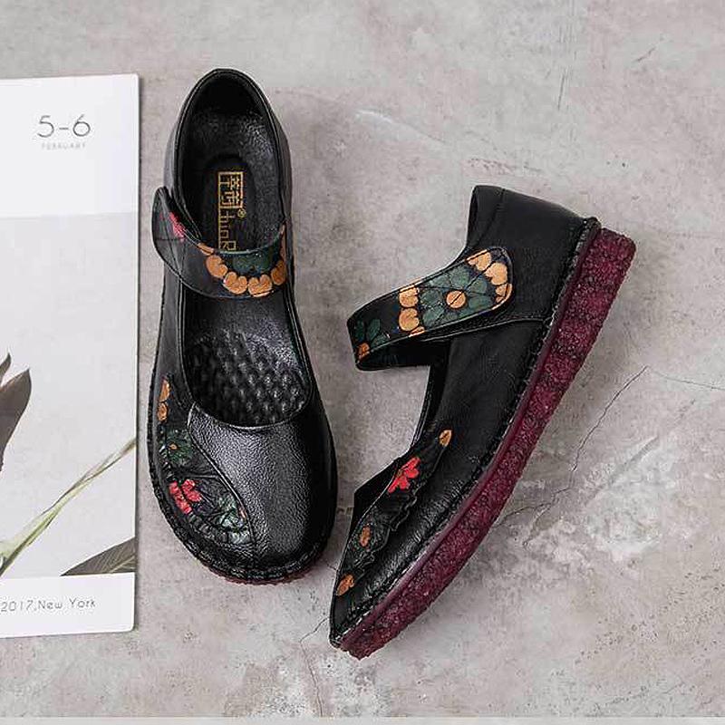 Color Matching Floral Printed Leather Women' Shoes