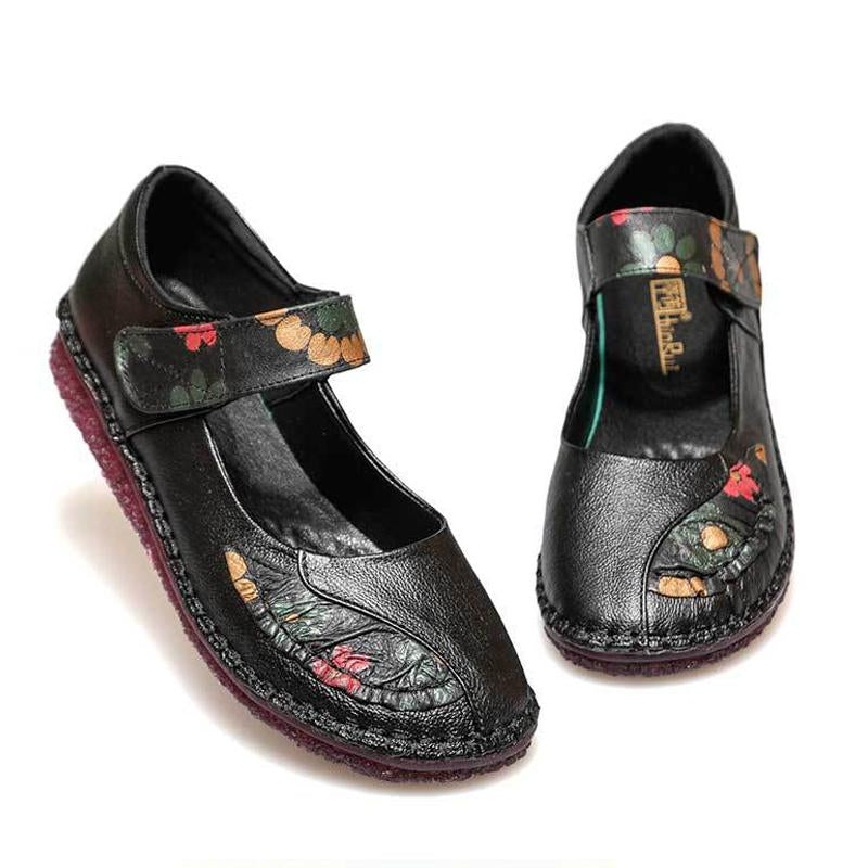 Color Matching Floral Printed Leather Women' Shoes