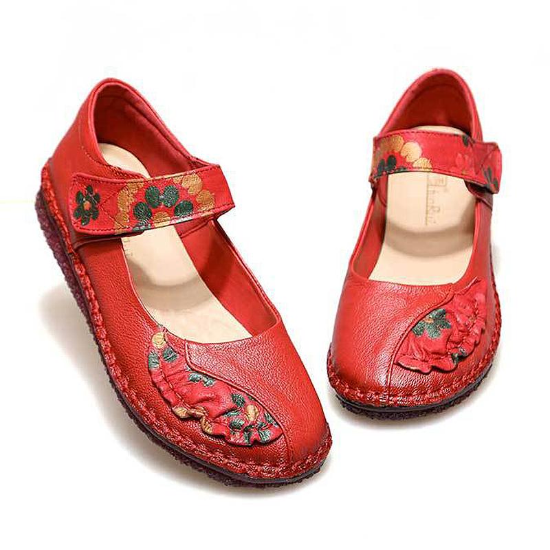 Color Matching Floral Printed Leather Women' Shoes