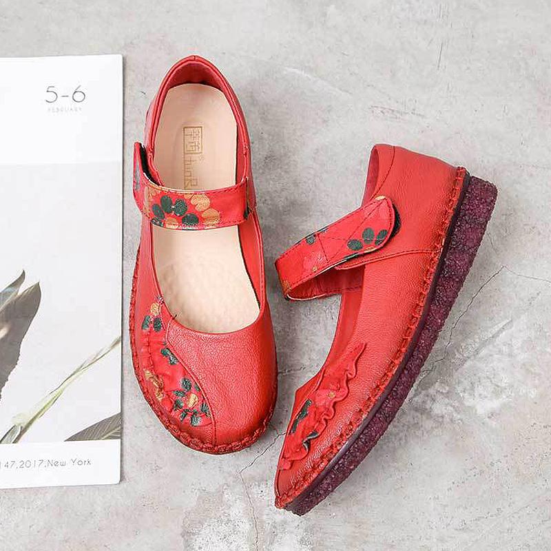 Color Matching Floral Printed Leather Women' Shoes