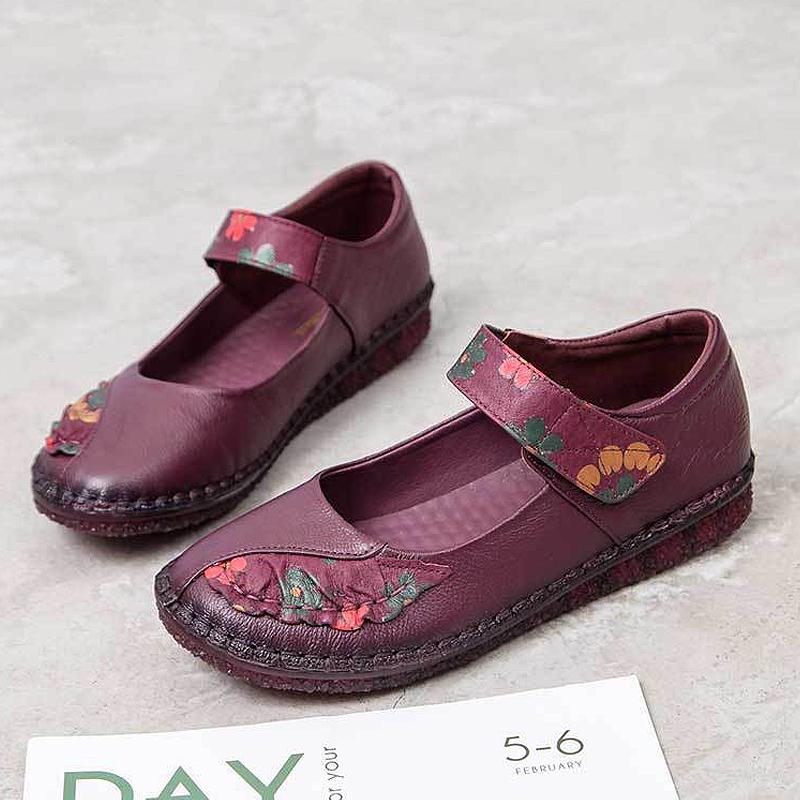 Color Matching Floral Printed Leather Women' Shoes